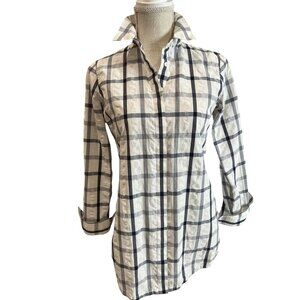 Brooks Brothers Womens Button-Up Shirt Size 4 Plaid Blue & White Cotton Long Sle